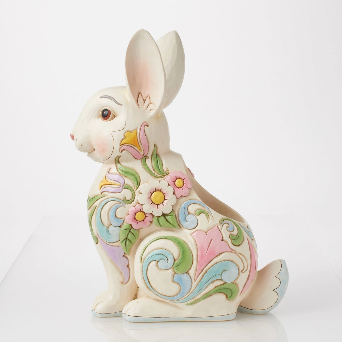 Planter White Floral Rabbit