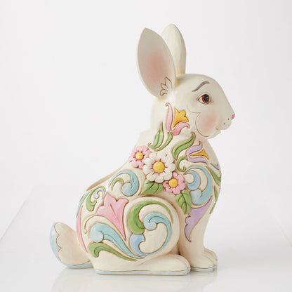 Planter White Floral Rabbit