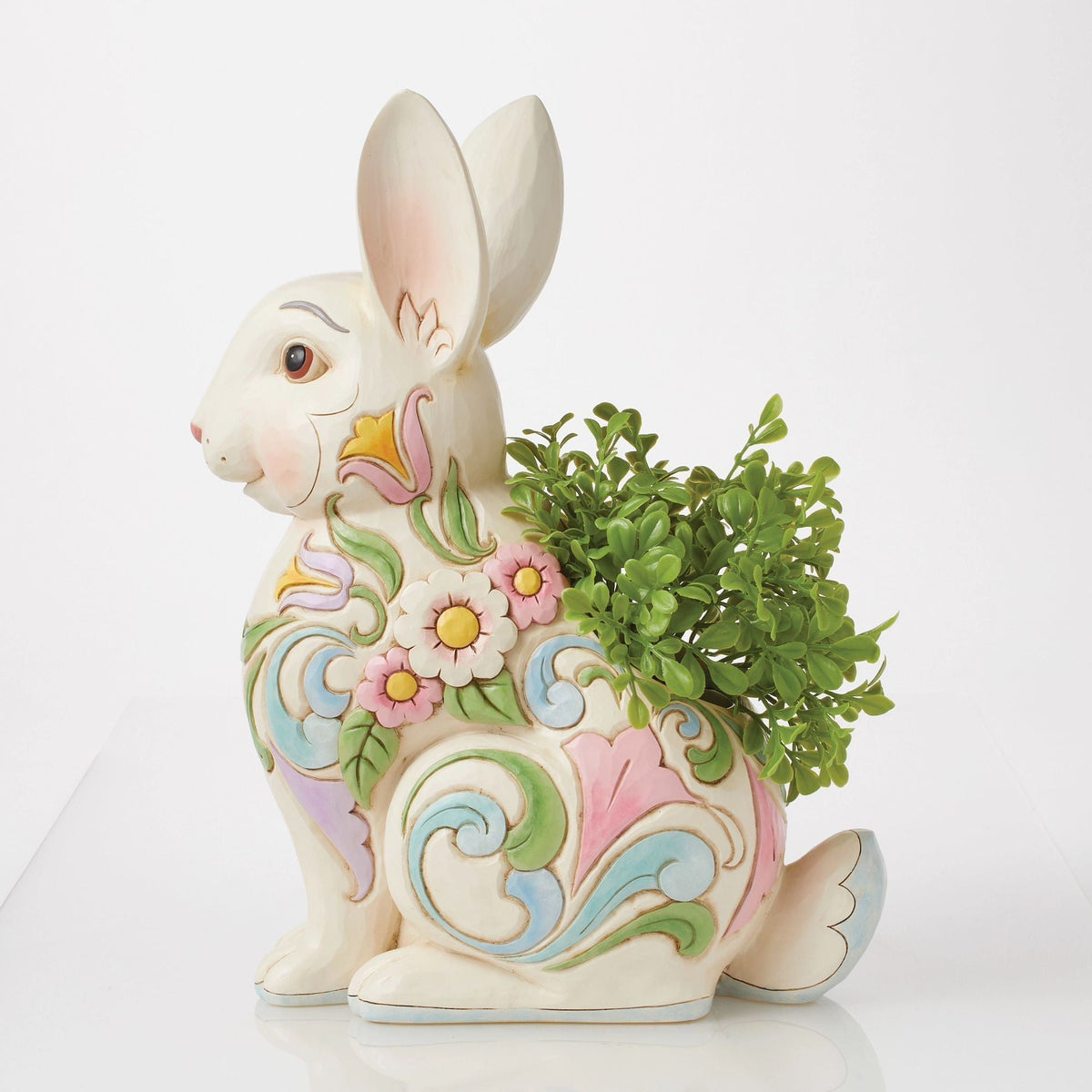 Planter White Floral Rabbit