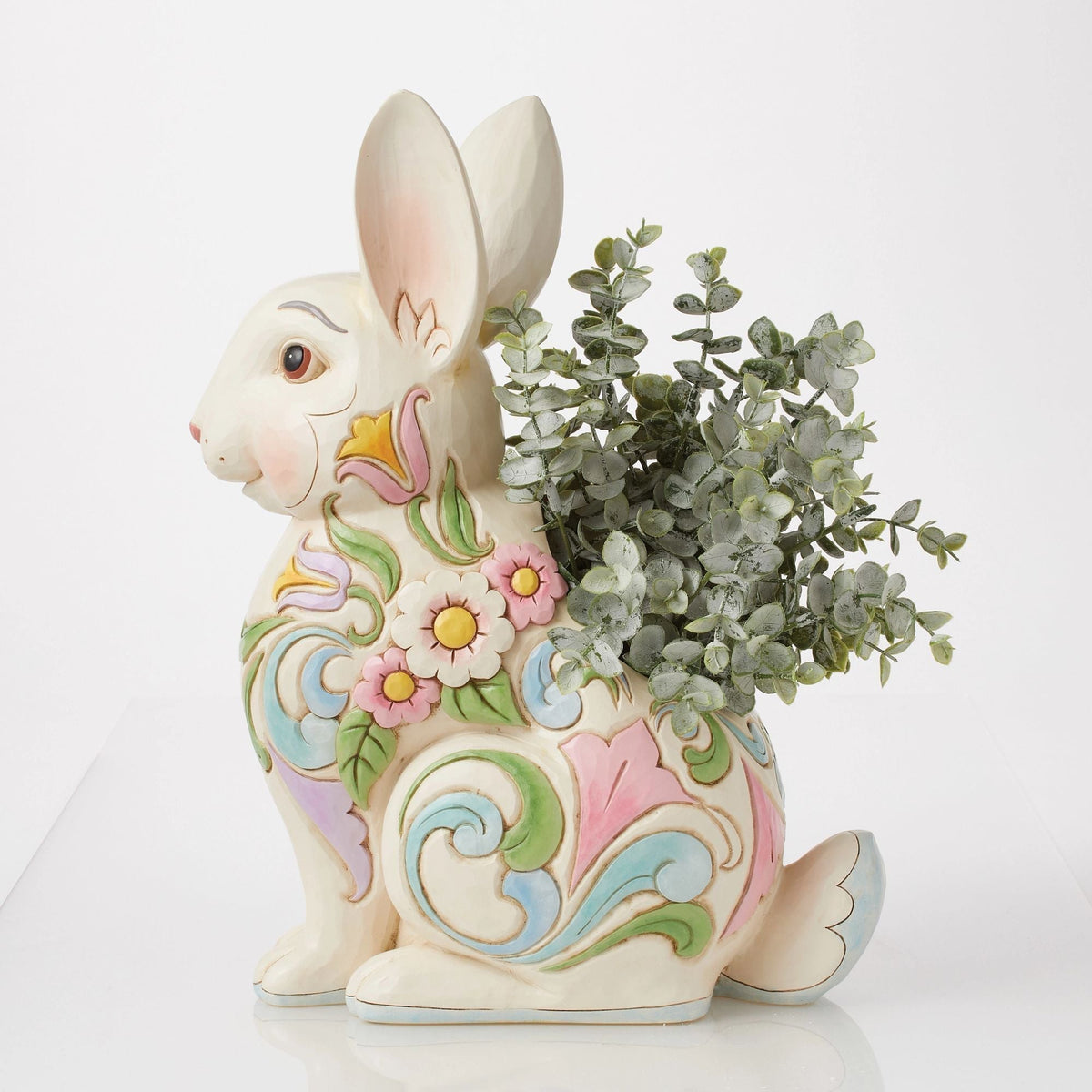 Planter White Floral Rabbit