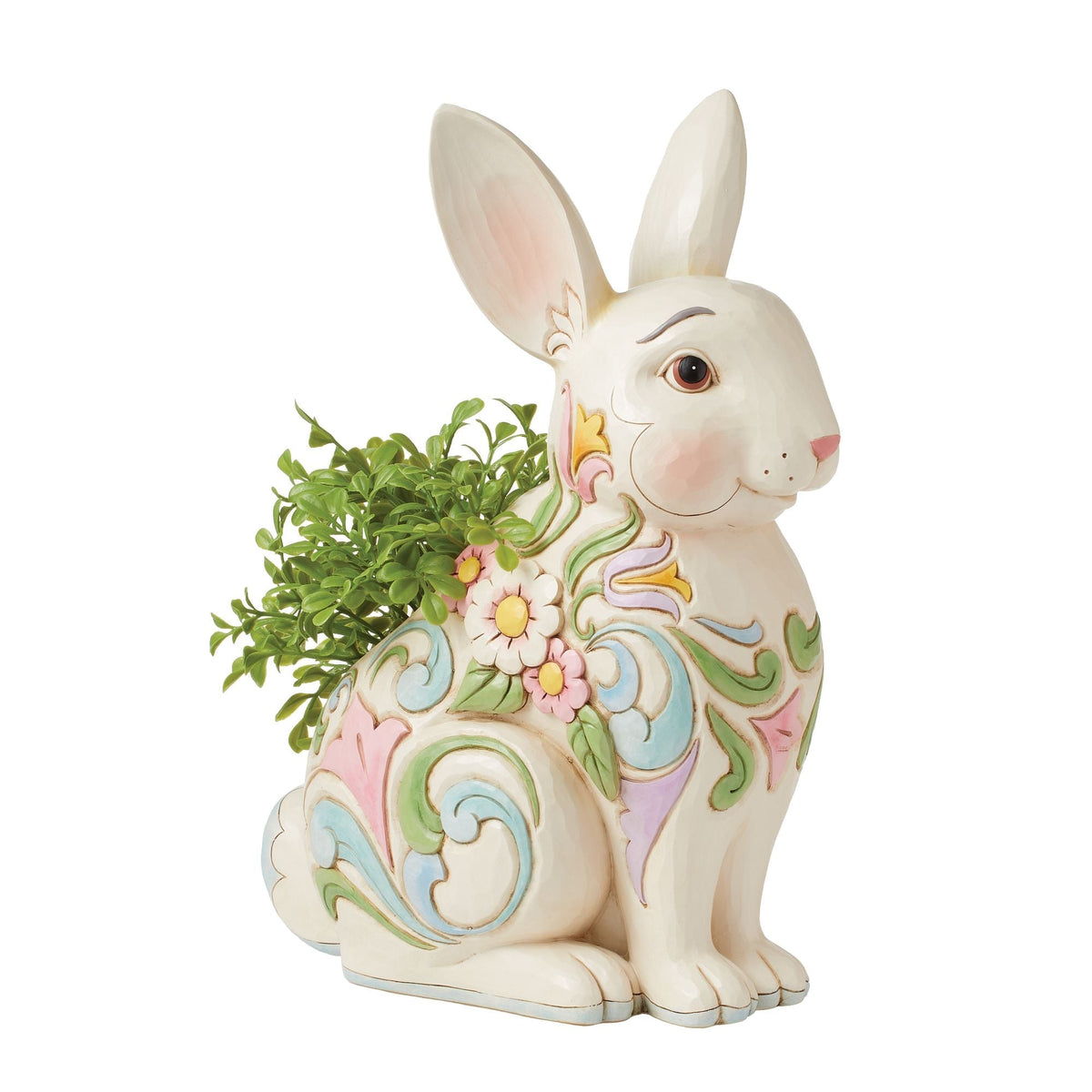 Planter White Floral Rabbit