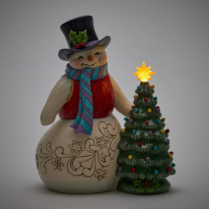 Snowman With Vintage Tree