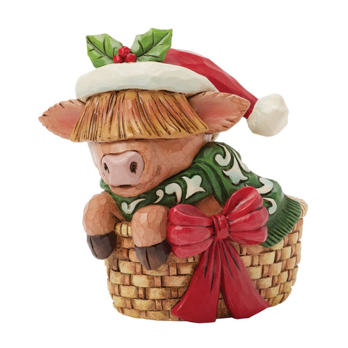 Highland Cow in Basket Mini